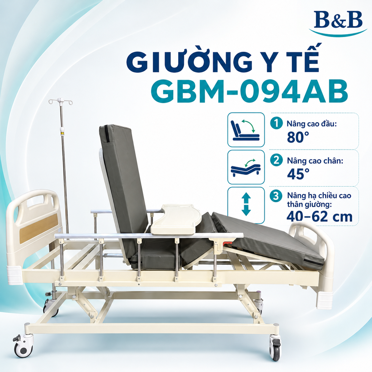 Giường tay quay 3 chức năng nâng hạ chiều cao GBM-094AB